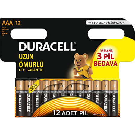 Duracell Alkalin AAA 12'Li İnce Kalem Pil