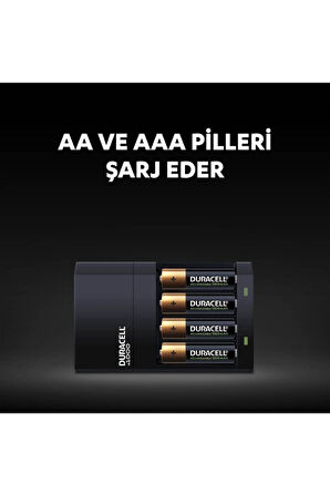 Duracell CEF14 Yüksek Hızlı Pil Şarj Cihazı, 4 saat (1 adet) + Şarj Edilebilir AA ve AAA Pil (2'şer adet)