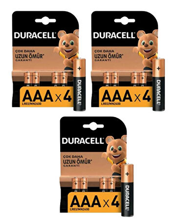 Duracell Pil Basic AAA Alkalin İnce Kalem 4'lü 3 Paket