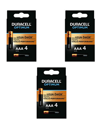 Duracell Pil Optimum İnce Kalem 4'lü AAA 3 Paket