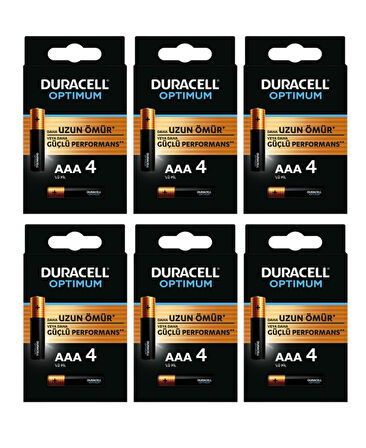 Duracell Pil Optimum İnce Kalem 4'lü AAA 6 Paket