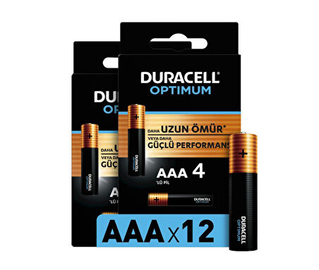 Duracell Optimum AAA Alkalin Pil, 1,5 V LR03 MN2400, 12’li paket