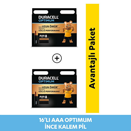 Duracell Optimum AAA Alkalin Pil, 1,5 V LR03 MN2400, 16’li paket