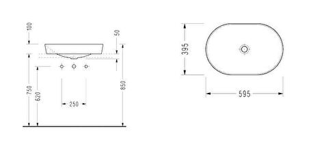 Serel Sapphire Mat Beyaz Tezgah Üstü Çanak Lavabo 40x60 cm