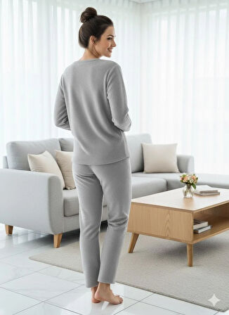 KADIN GRİ POLAR PİJAMA TAKIM