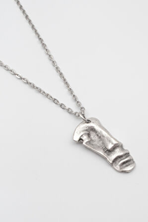 Sanatsal Yüz Düz Ezme Zincir Kolye - Antik Gümüş Kaplama - Kadın Erkek - 60 cm