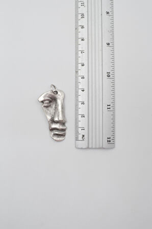 Sanatsal Yüz Düz Ezme Zincir Kolye - Antik Gümüş Kaplama - Kadın Erkek - 60 cm