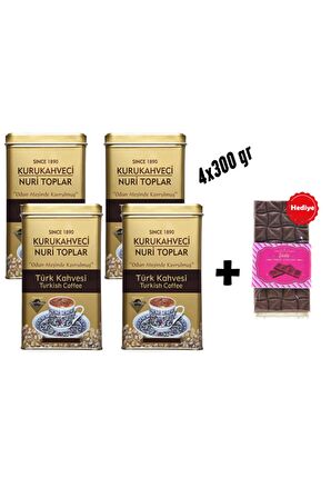 Nuri Toplar 4x300 gr Teneke Kutuda Geleneksel Türk Kahvesi 1,2 Kg (HEDİYELİ)
