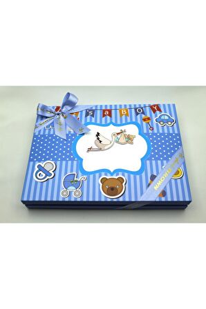 Dark Brown Hoşgeldin Bebek Çikolatası 48 Madlen ve Badem Drajeli Erkek Bebek Doğum Hediyesi