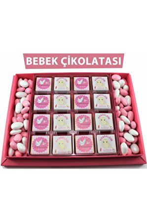 Dark Brown 48 Madlen ve Badem Drajeli Kız Bebek Hoşgeldin Bebek Çikolatası