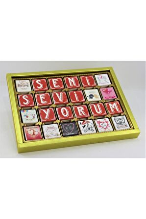 Dark Brown Harfle Seni Seviyorum Yazılı Çikolata Kutusu 72'li Madlen Gerçek Çikolata