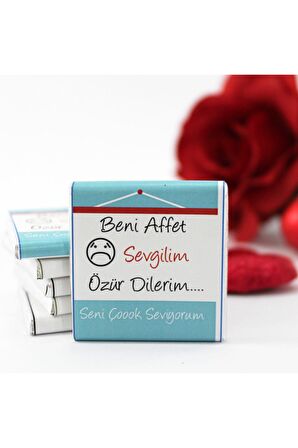 Dark Brown Beni Affet Sevgilim, Aşkım Ben Bir Öküzüm Yazılı 72 Adet Madlen Çikolata Bitter Ve Sütlü