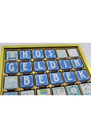 Dark Brown 72 Adet Erkek Bebek Doğum Hediyesi Madlen Çikolata Hoşgeldin Bebek Tebrik