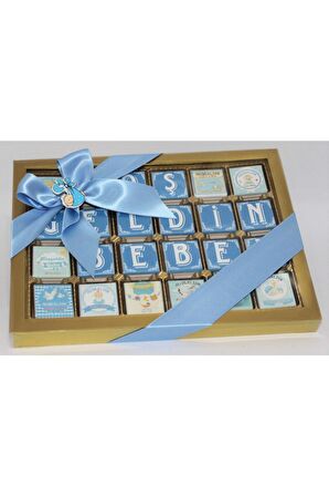 Dark Brown 72 Adet Erkek Bebek Doğum Hediyesi Madlen Çikolata Hoşgeldin Bebek Tebrik