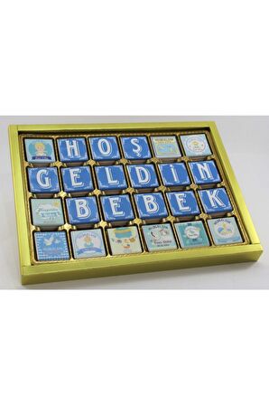 Dark Brown 72 Adet Erkek Bebek Doğum Hediyesi Madlen Çikolata Hoşgeldin Bebek Tebrik