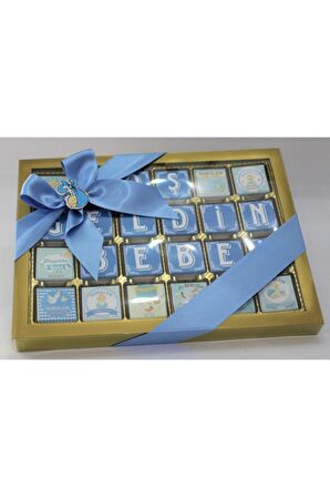 Dark Brown 72 Adet Erkek Bebek Doğum Hediyesi Madlen Çikolata Hoşgeldin Bebek Tebrik