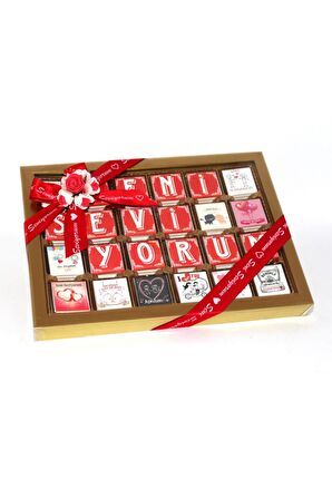 Dark Brown 72 Adet Madlen Ile Seni Seviyorum Yazılı Özel Çikolata