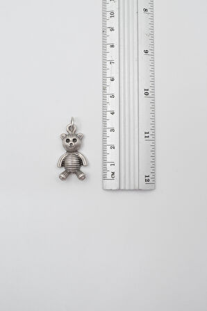 Oyuncak Ayıcık Örme Zincir Kolye - Antik Gümüş Kaplama - Kadın Erkek - 60 cm