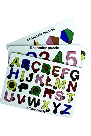 Ahşap Puzzle Alfabe Set 3'ü 1 Arada Alfabe-geometri-sayılar Sök-tak