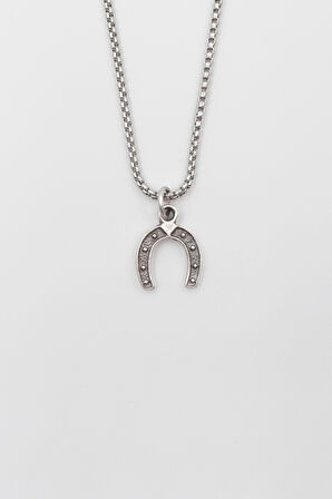 Şans Nalı Örme Zincir Kolye - Antik Gümüş Kaplama - Kadın Erkek - 60 cm