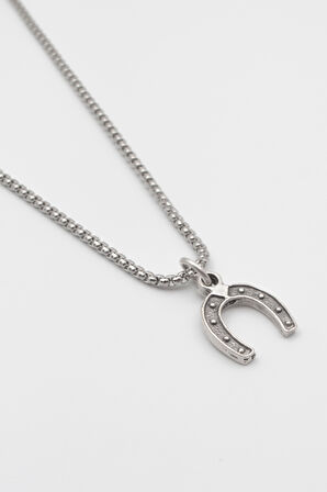 Şans Nalı Örme Zincir Kolye - Antik Gümüş Kaplama - Kadın Erkek - 60 cm