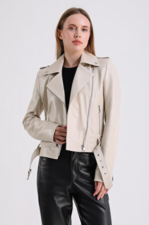 Milenni Kadın Deri Biker Ceket