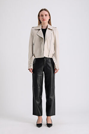 Milenni Kadın Deri Biker Ceket