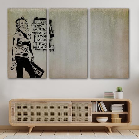 Banksy, Büyük İşler Yapmak İstiyorsanız İzin İstemeyi Bırakın Yazan Tablo-5003
