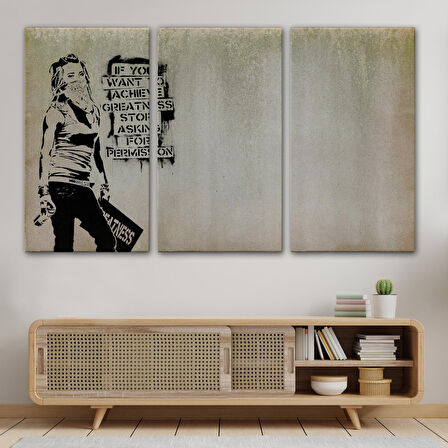Banksy , Büyük İşler Yapmak İstiyorsanız İzin İstemeyi Bırakın Yazan Tablo-5003