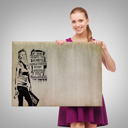 Banksy , Büyük İşler Yapmak İstiyorsanız İzin İstemeyi Bırakın Yazan Tablo-5003