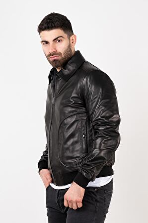 Erkek Siyah Deri Mont