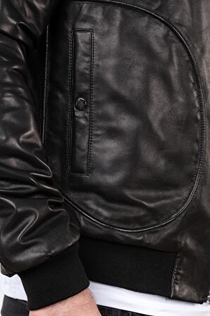 Erkek Siyah Deri Mont