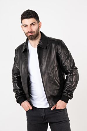 Erkek Siyah Deri Mont