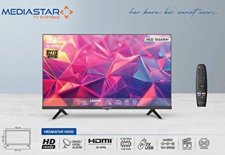 MediaStar 32' 82 Ekran Uydulu HD Ready Led Tv