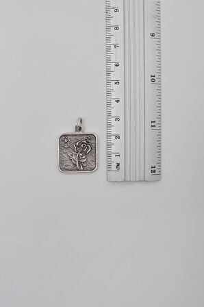 Otantik Gül Siyah Deri İp Kolye - Antik Gümüş Kaplama - Kadın Erkek - 60 cm