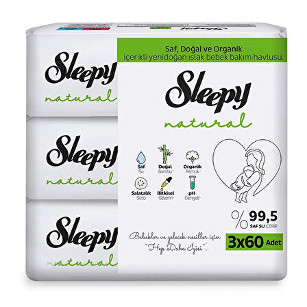 Natural Ultra Hassas Bebek Islak Mendil 3x60 Adet 1 Adet