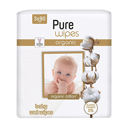 Organik Pamuklu Bebek Islak Mendil 3x90 Adet 1 Adet