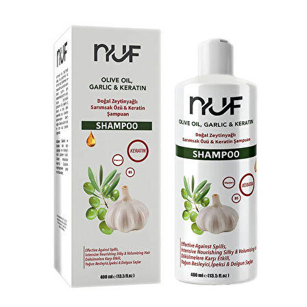 Nuf Doğal Zeytinyağlı, Keratinli ve Sarımsaklı Yetişkin Şampuan 400 mL