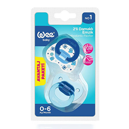 437 Wee Baby 2'li Damaklı Emzik No:1 Mavi (2 ADET)