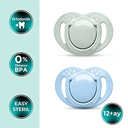 Ortodontik Silikon Emzik 2'li Powder Green&Blue 12+ Ay (Sterilizasyon/Saklama Kutulu) (2 ADET)