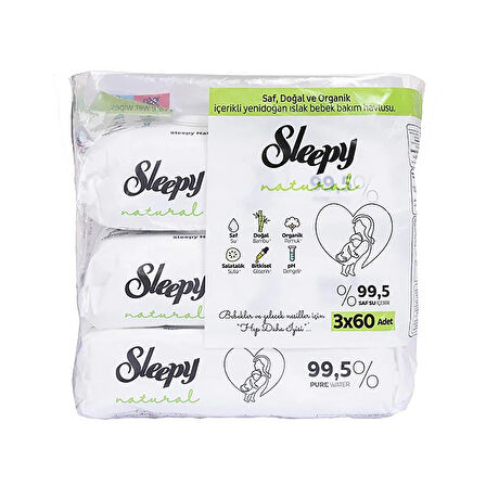 Natural Ultra Hassas Bebek Islak Mendil 3x60 Adet (3 ADET)