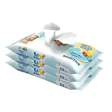 Aktif Sensitive Bebek Islak Mendil 24+ Ay 3x52 Adet (5 ADET)