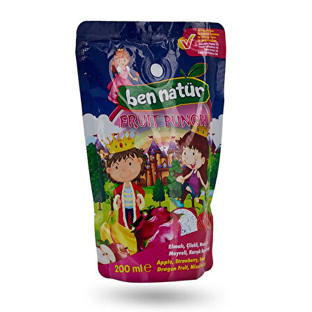 Fruit Punch Elmalı, Çilekli, Muzlu, Ejder Meyveli, Karışık Meyveli İçecek 200 ml (5 ADET)