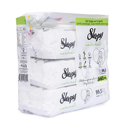 Natural Ultra Hassas Bebek Islak Mendil 3x60 Adet