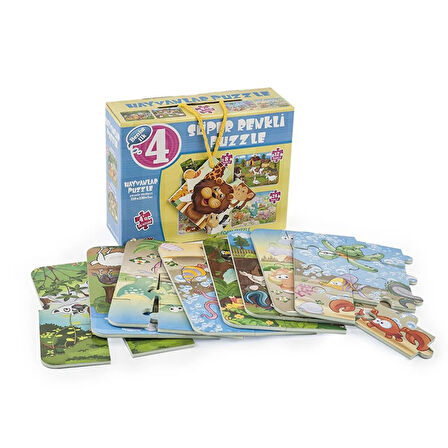 Dıy Toy Hayvanlar Süper Renkli Puzzle 4ü 1 Kutuda