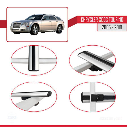 Chrysler 300C Touring 2005-2010 Arası ile Uyumlu BASIC Model Ara Atkı Tavan Barı Gri 2 Adet