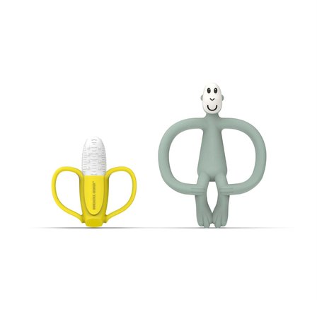 Matchstick Monkey Banana-Silikon Diş Kaşıyıcı Hediye Seti / Mint yesili