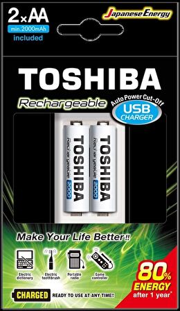 TOSHIBA USB ŞARJ CİHAZI+2 AD.2000MAH KALEM PİL (1243)