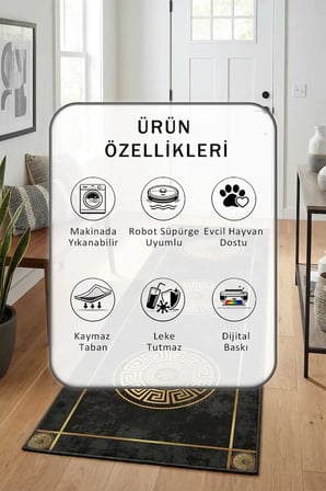 Arguvan Gold Siyah Özel Salon Mutfak Yatak Odası Dijital Baskı Yolluk Halı Siyah Gold