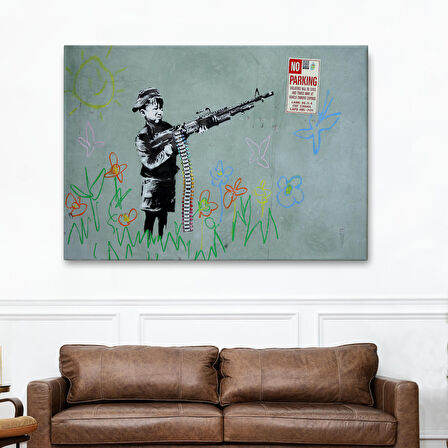 Bansky'nin Makineli Tüfekli Çocuk İsimli Eseri Kanvas Tablo, No Parking-5008
